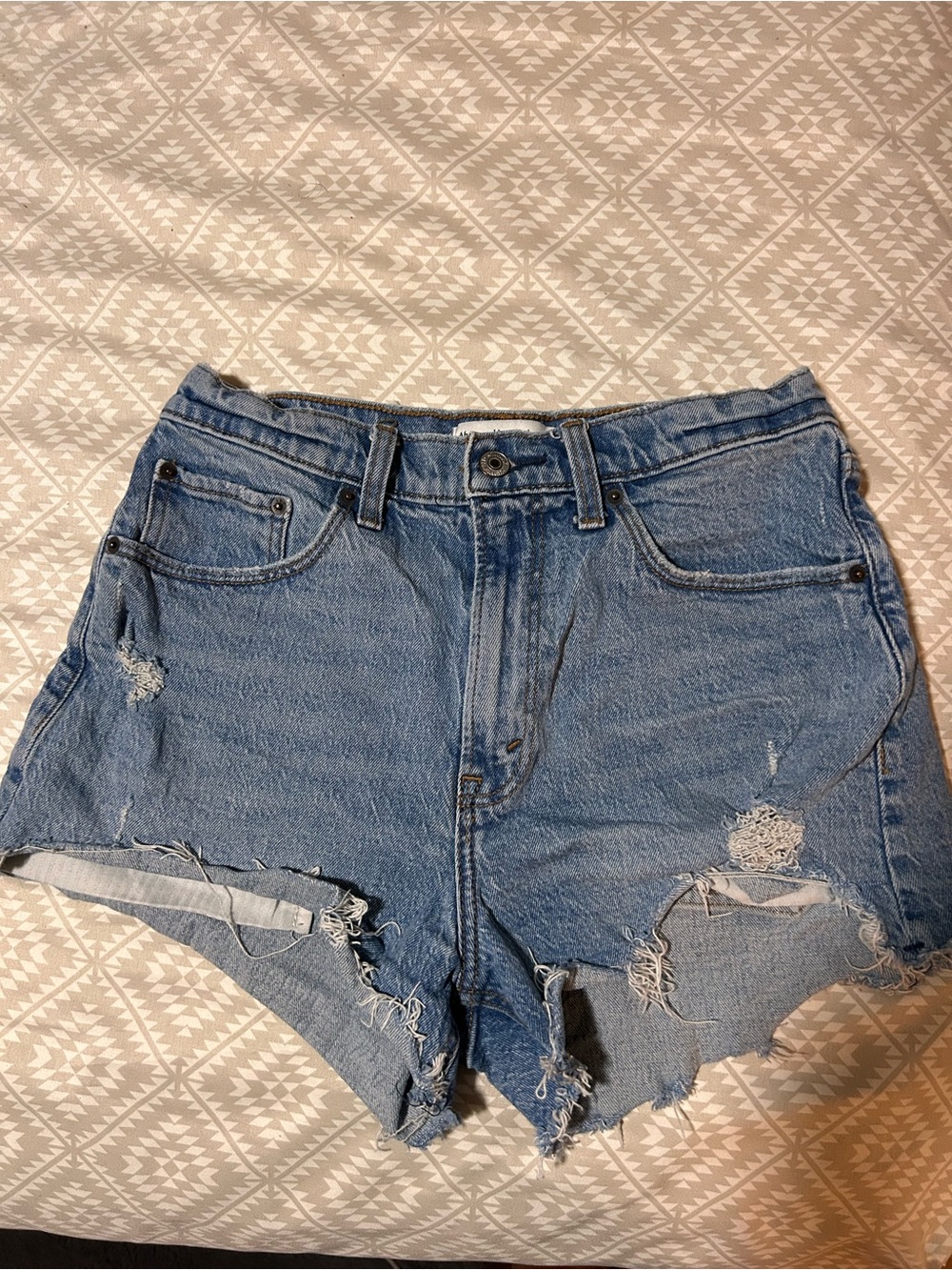 Abercrombie & Fitch Light Blue Distressed Denim Shorts